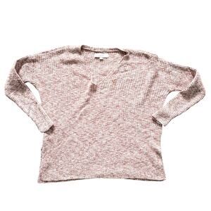 Loft Ribbed V-Neck Heathered Red Brick Tunic Sweater Women Sz M